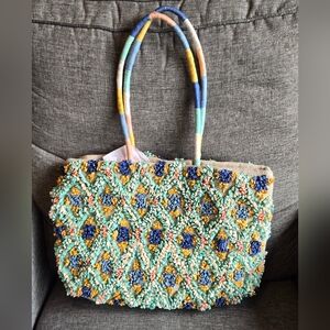Handcrafted Artisan Village Cotton Jute‎ Floral Shoulder Bag Tote INDIA MADE